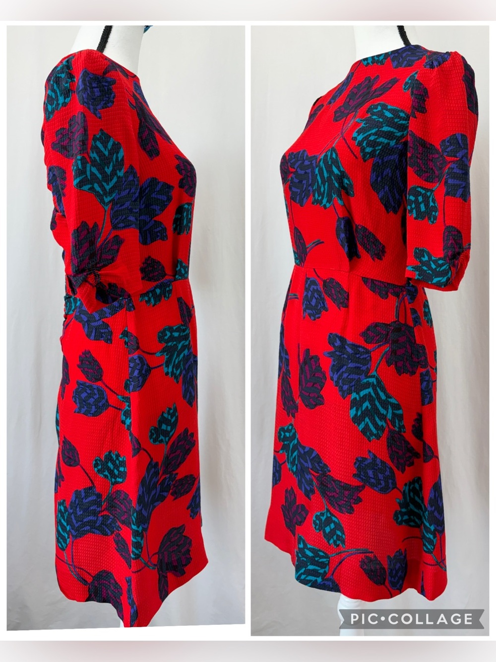 Marc by Marc Jacobs Mareika red tulip print dress textured 100% silk-jacquard 4 - Picture 9 of 17